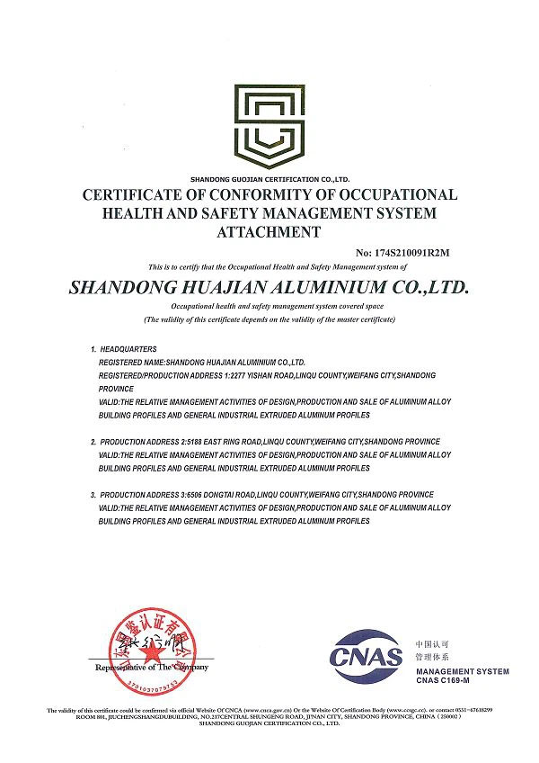Certificate of Conformity of Occupational Health and Safety Management System Attachment