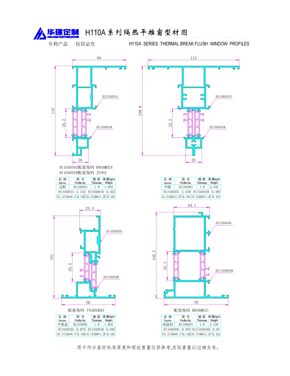 Huajian Customization - Serie de ventanas integradas con mosquitera plana H110A
